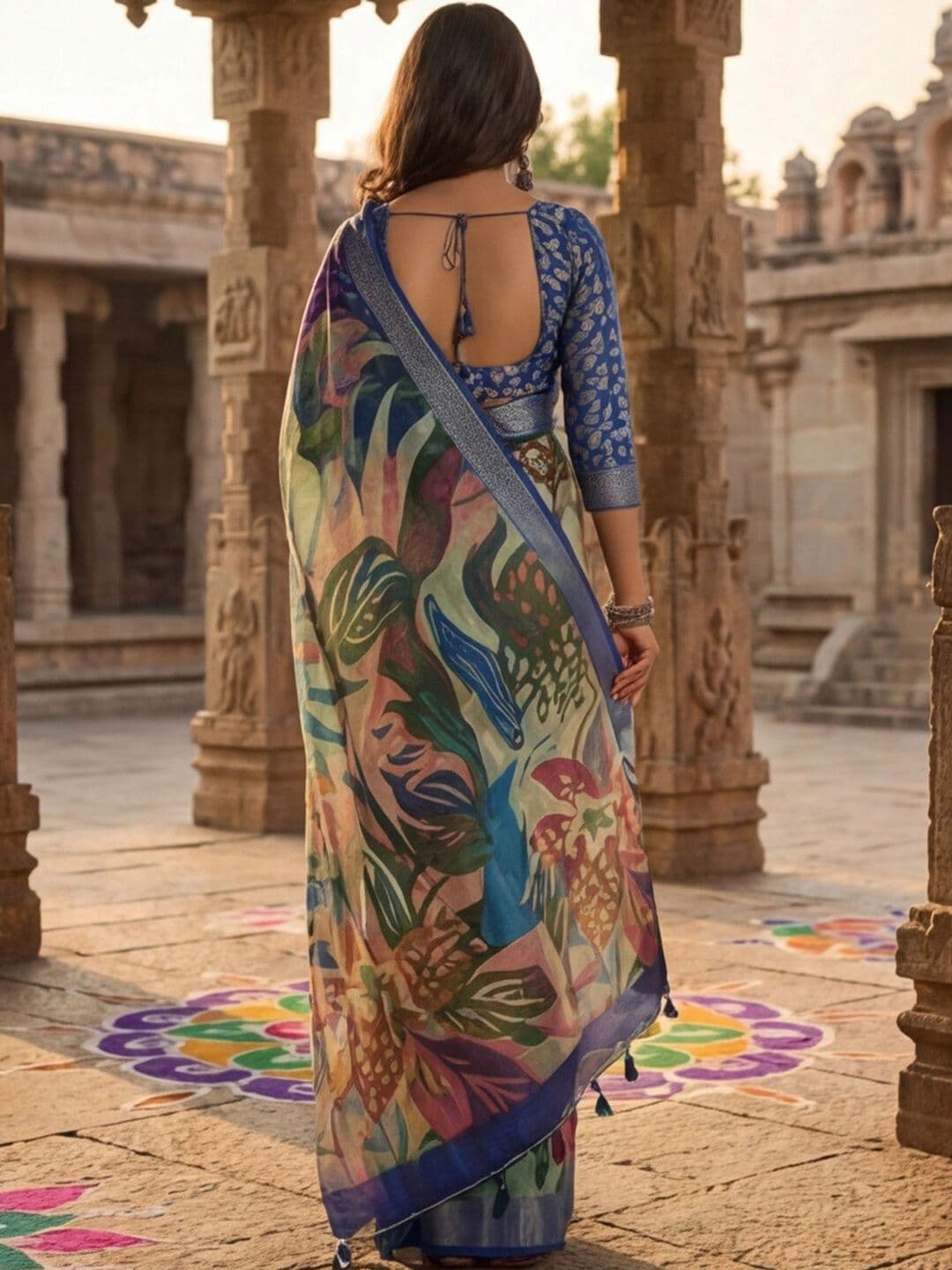 Anouk Rustic Floral Zari Pure Linen Designer Khadi Saree thumbnail 4