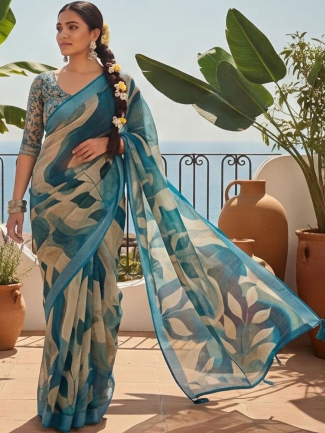 Anouk Rustic Zari Pure Linen Designer Khadi Saree thumbnail 7