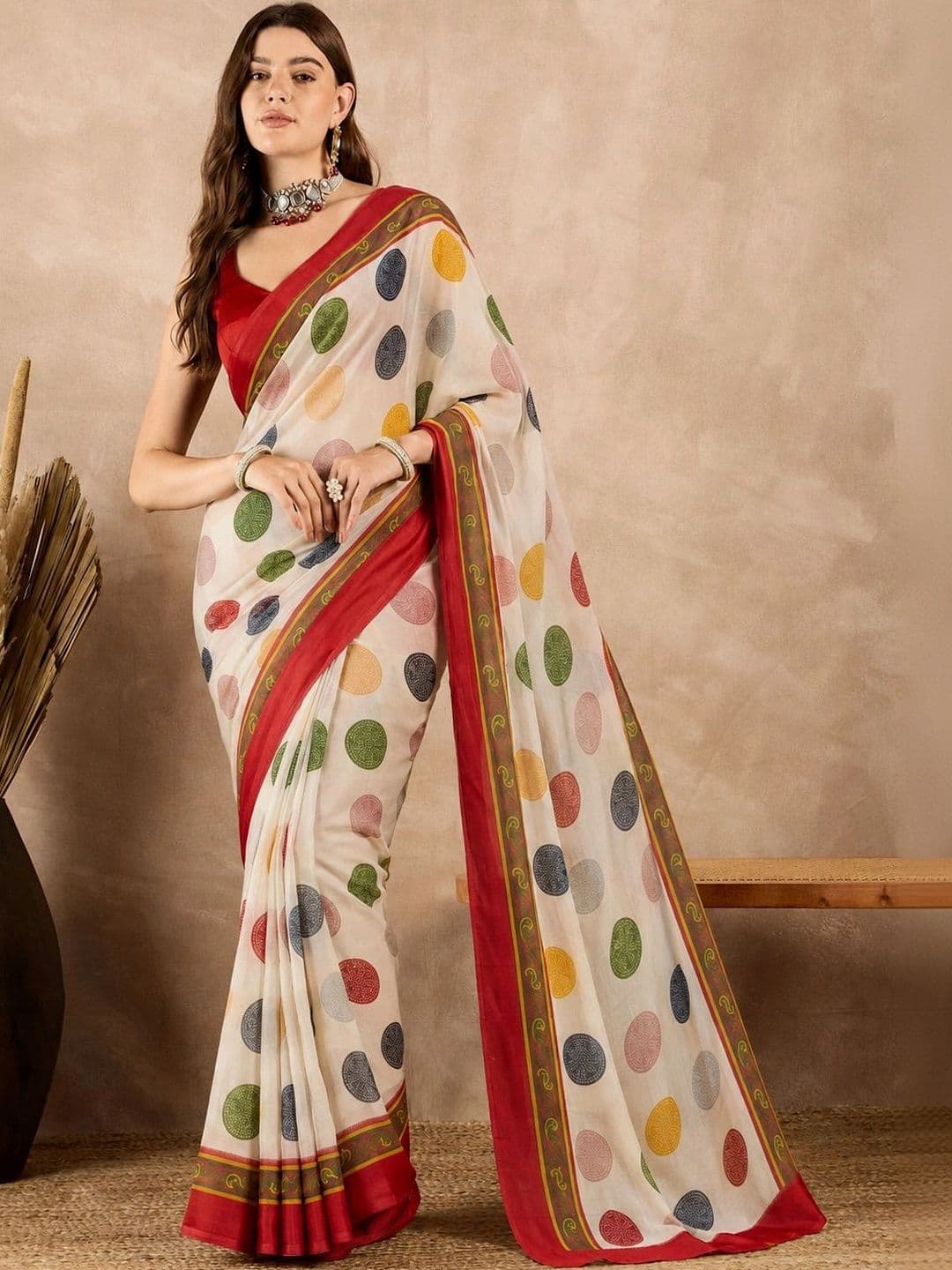 SANJANA SILK SANJANA SILK Polka Dot Pure Georgette Saree - view 1