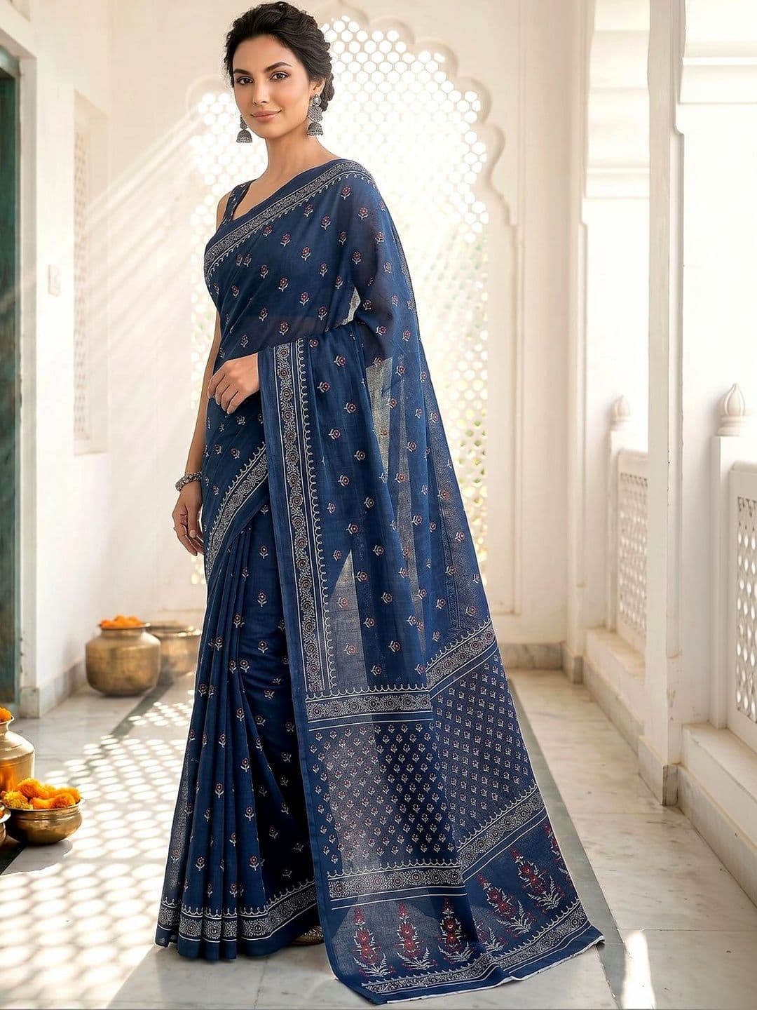 VS MALL Floral Pure Cotton Ikat Saree thumbnail 3