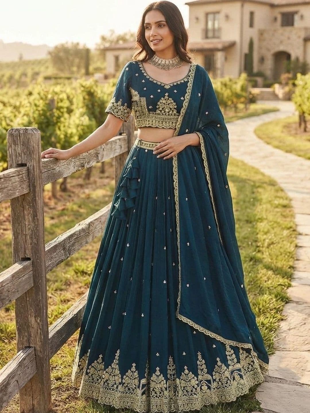 all about you Embroidered Semi-Stitched Lehenga & Blouse With Dupatta thumbnail 2