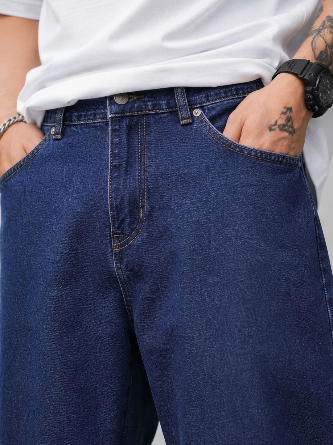 BREXX Men Wide Leg Mid-Rise Stretchable Jeans thumbnail 3
