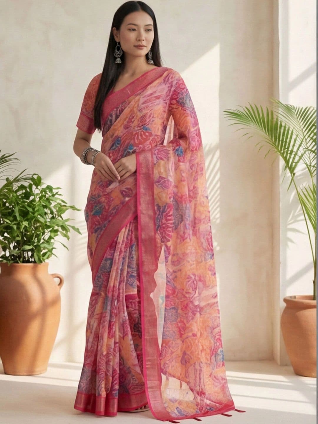 Anouk Rustic Paisley Zari Pure Linen Designer Khadi Saree thumbnail 6