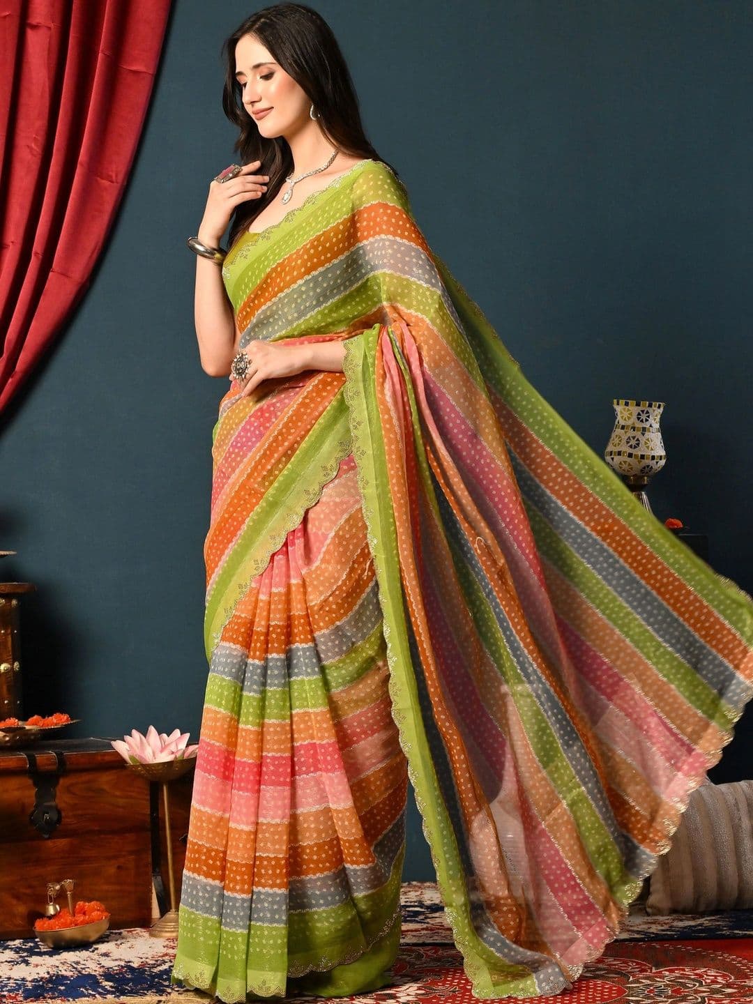 all about you Bandhani Beads and Stones Poly Chiffon Saree thumbnail 6