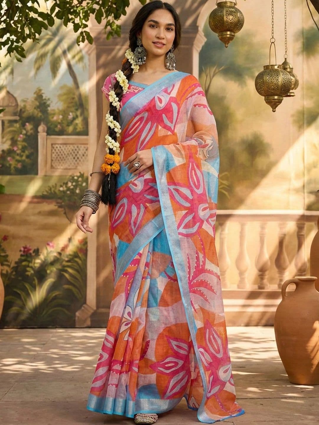 Anouk Rustic Zari Pure Linen Designer Khadi Saree - view 1
