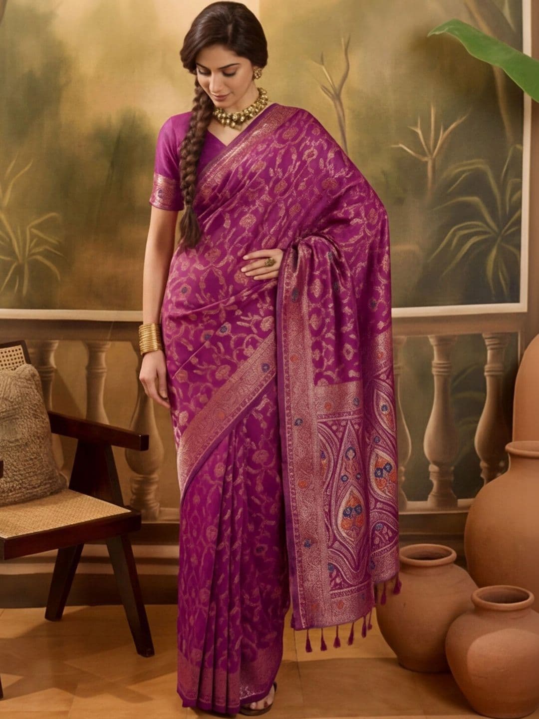 Anouk Rustic Paisley Zari Silk Blend Designer Kanjeevaram Saree thumbnail 2