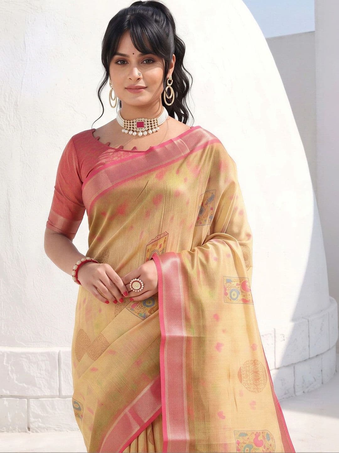 Anouk Floral Silk Cotton Designer Saree thumbnail 4