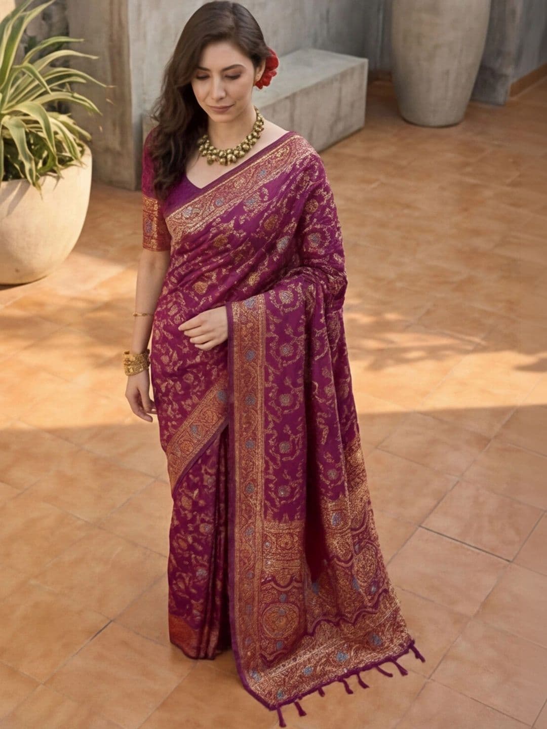 Anouk Rustic Woven Design Zari Silk Blend Designer Kanjeevaram Saree thumbnail 6