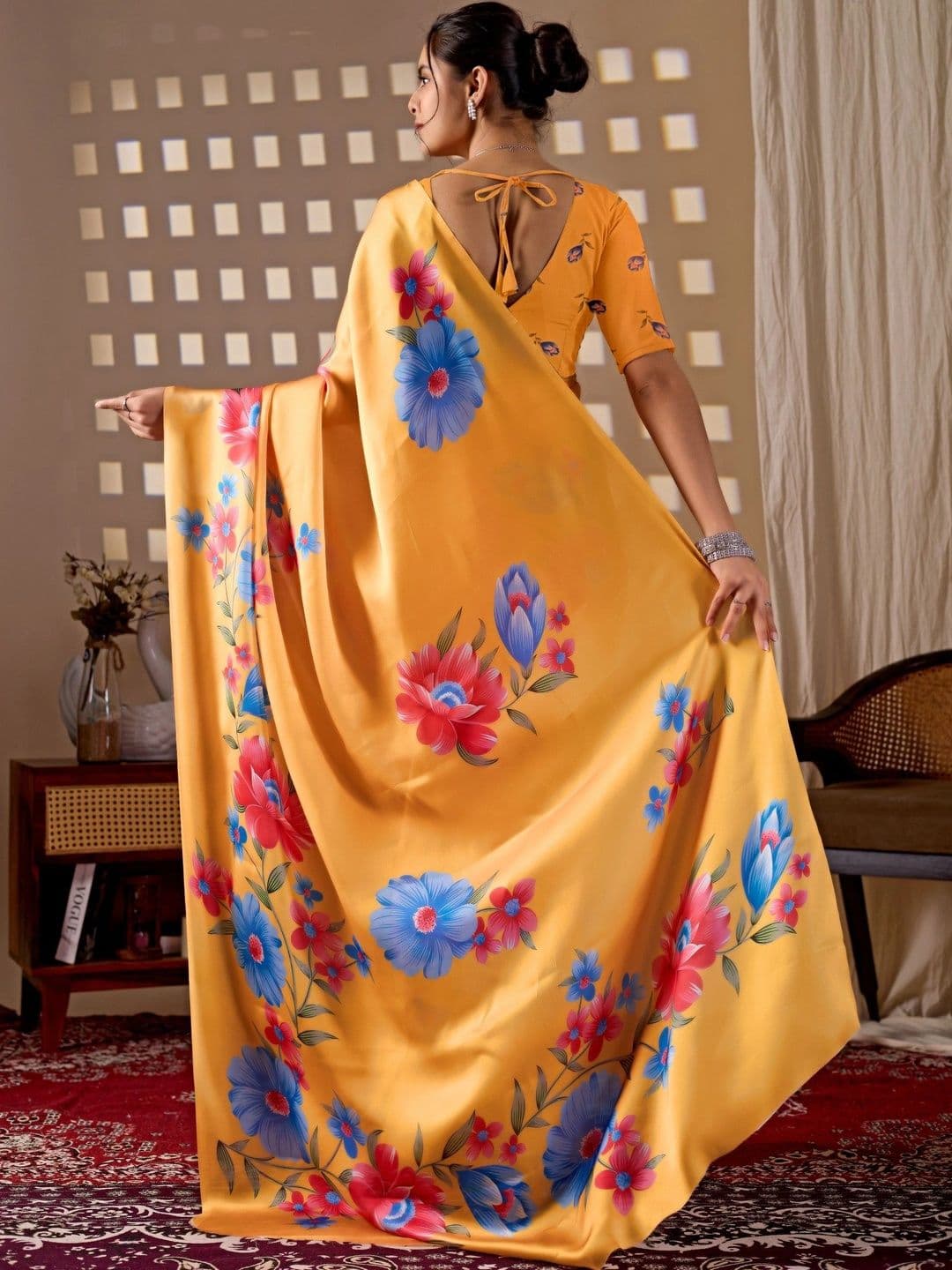 Moda Rapido Floral Satin Designer Saree thumbnail 5