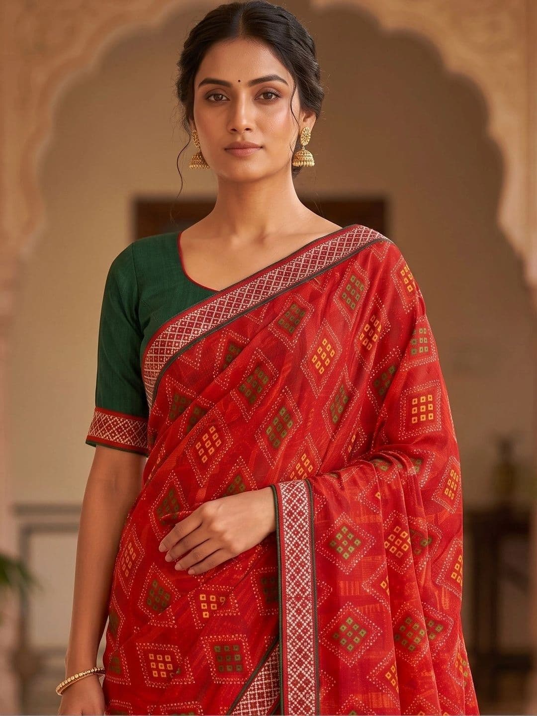 PRANU TRENDS Bandhani Poly Georgette Bandhani Saree thumbnail 2