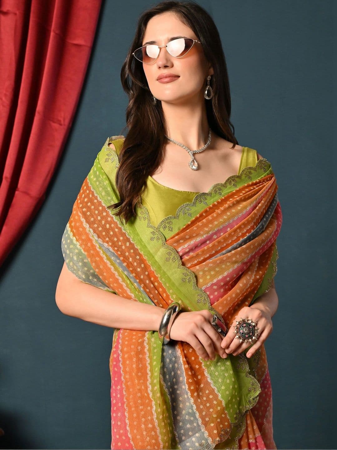 all about you Bandhani Beads and Stones Poly Chiffon Saree thumbnail 3