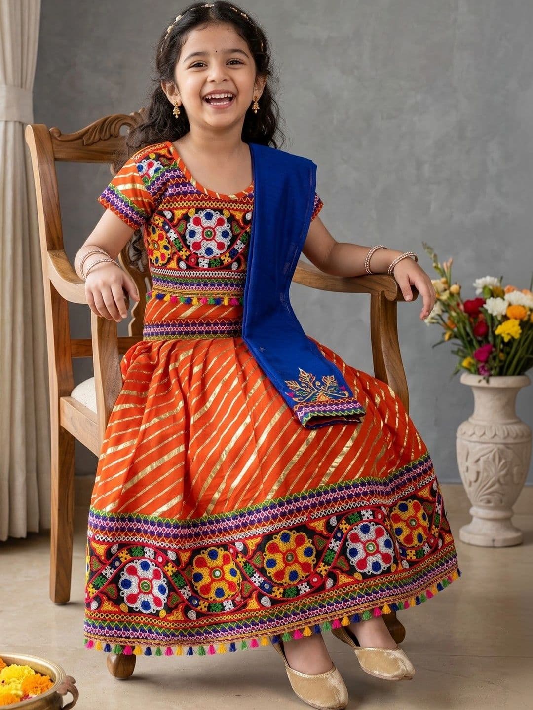 ahhaaaa Girls Embroidered Mirror Work Ready to Wear Lehenga & Blouse With Dupatta thumbnail 6