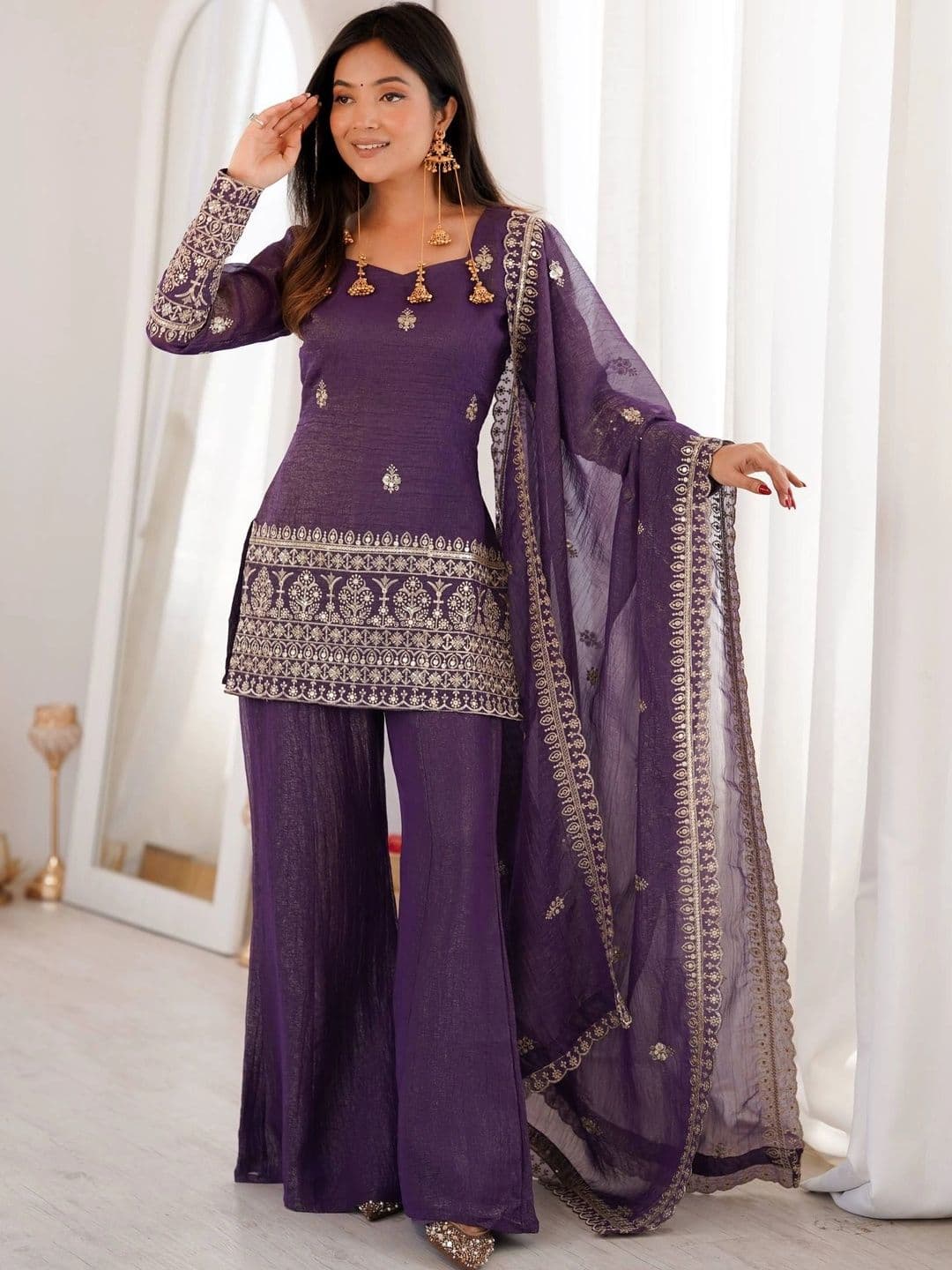 Kurtibella Women Ethnic Motifs Embroidered Regular Kurta with Palazzos & With Dupatta - view 1