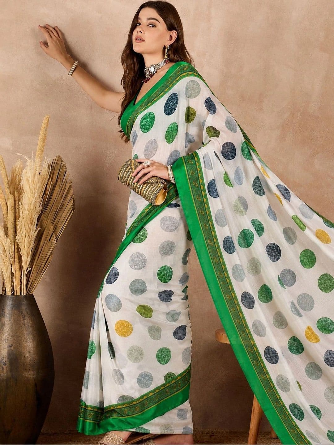 SANJANA  SILK SANJANA SILK Polka Dot Pure Georgette Saree thumbnail 4