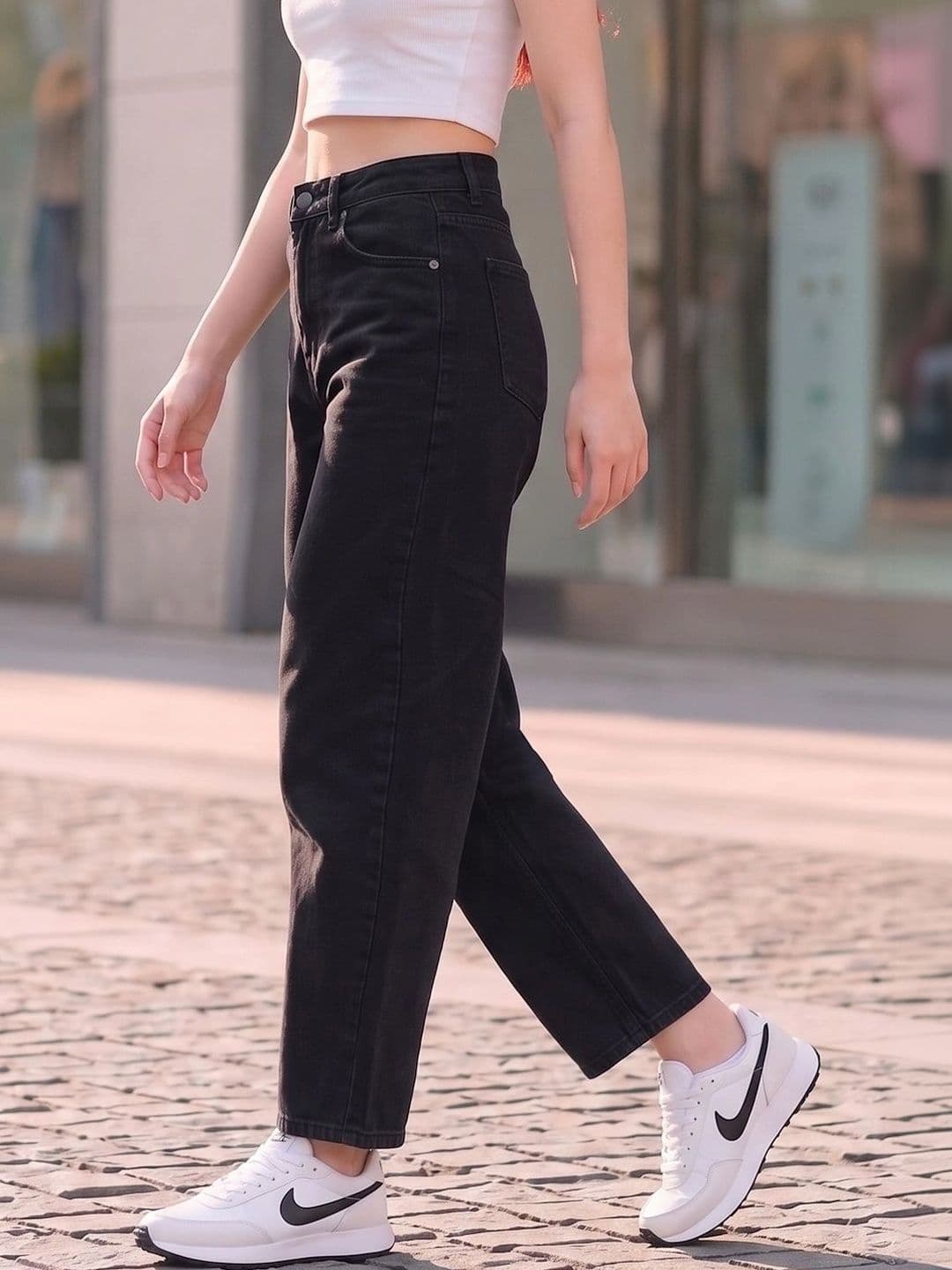 Style Quotient Women Barrel Fit High Rise Cotton Jeans thumbnail 3