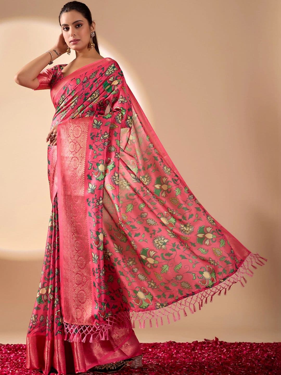 Moda Rapido Floral Zari Silk Blend Designer Saree thumbnail 5