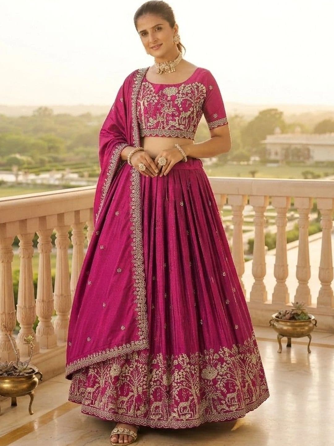 all about you Embroidered Thread Work Semi-Stitched Lehenga & Blouse With Dupatta - view 1