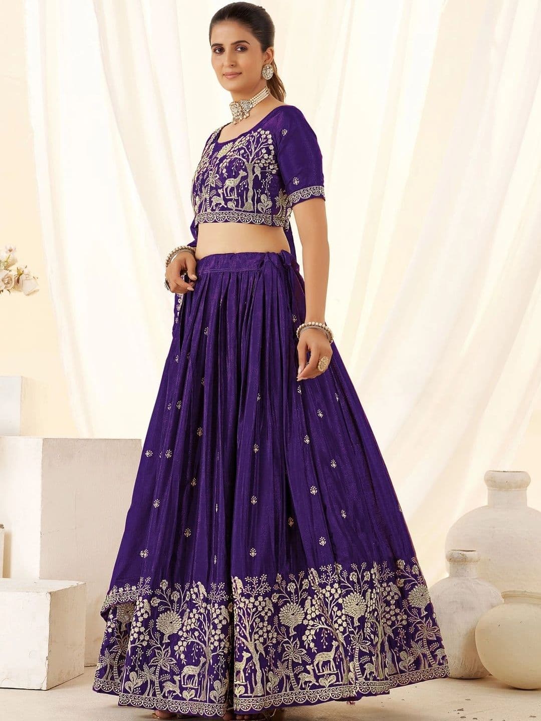 all about you Embroidered Thread Work Semi-Stitched Lehenga & Blouse With Dupatta - view 1