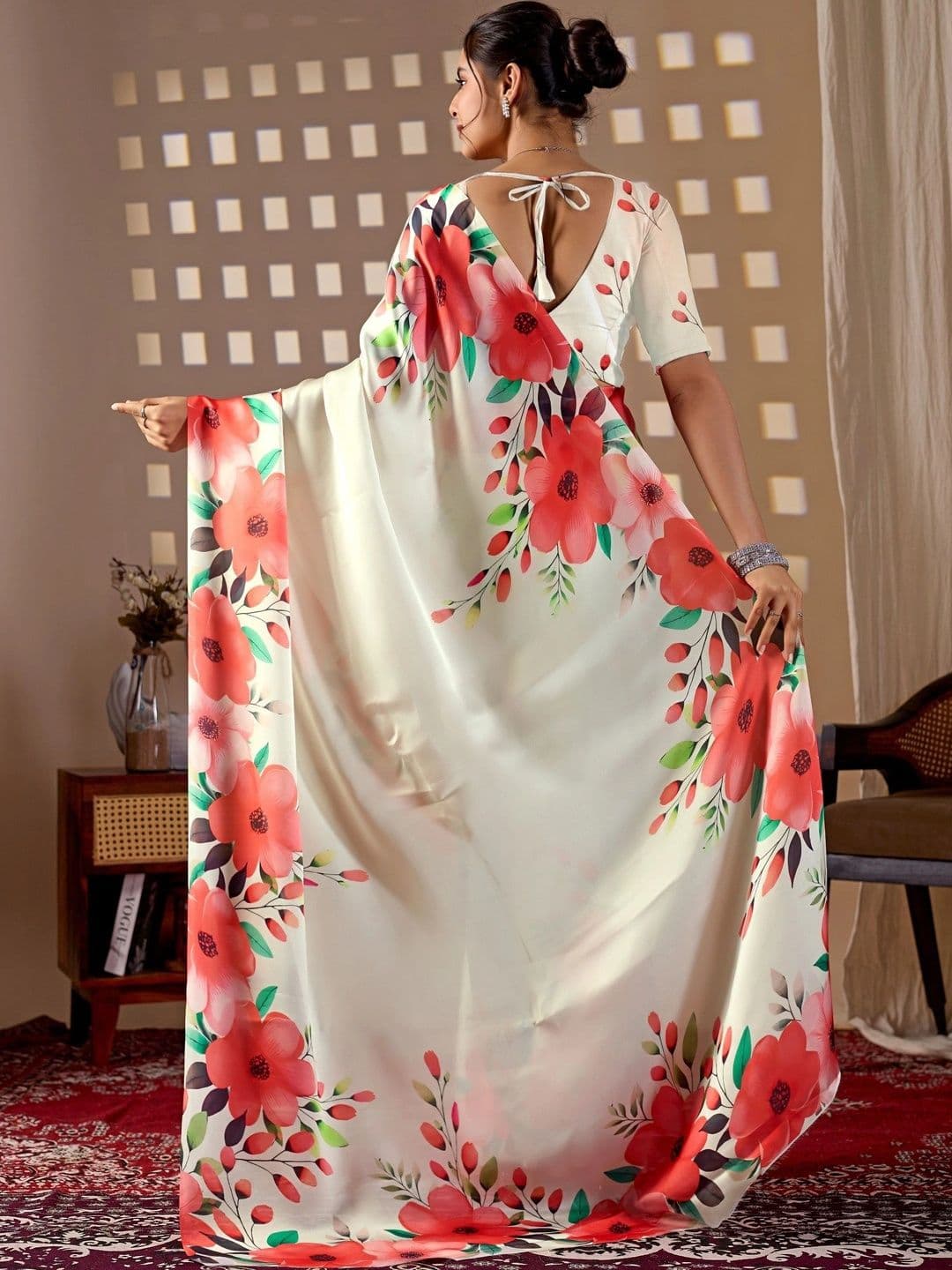 Moda Rapido Floral Satin Designer Saree thumbnail 6