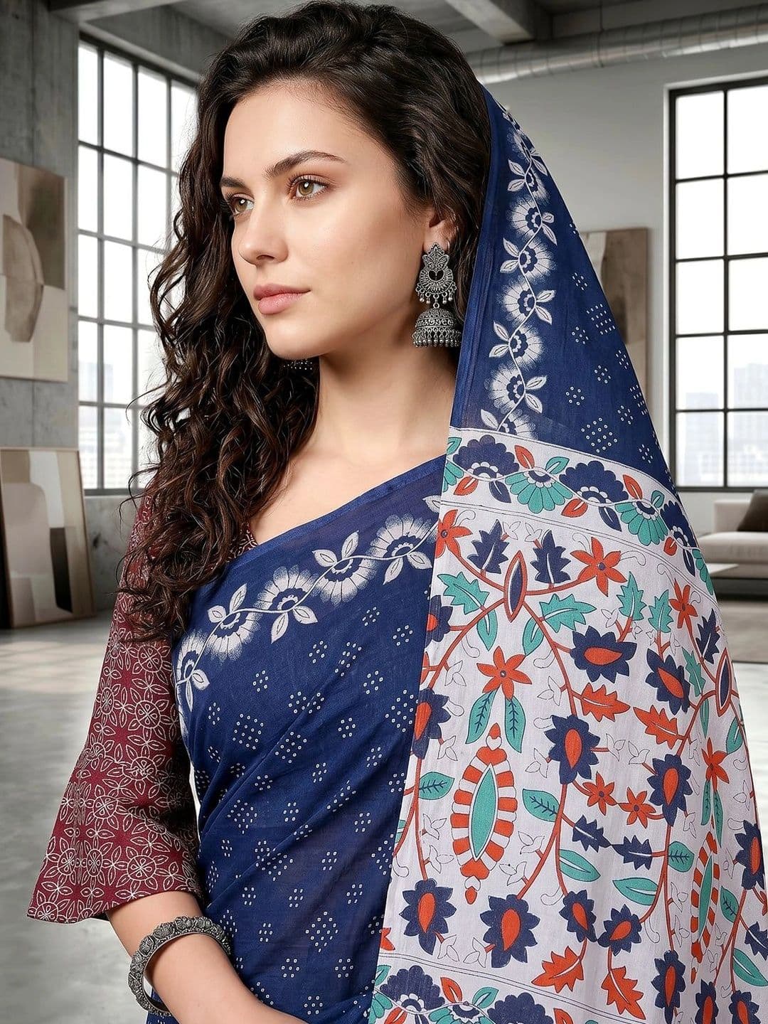 VS MALL Floral Pure Cotton Saree thumbnail 5
