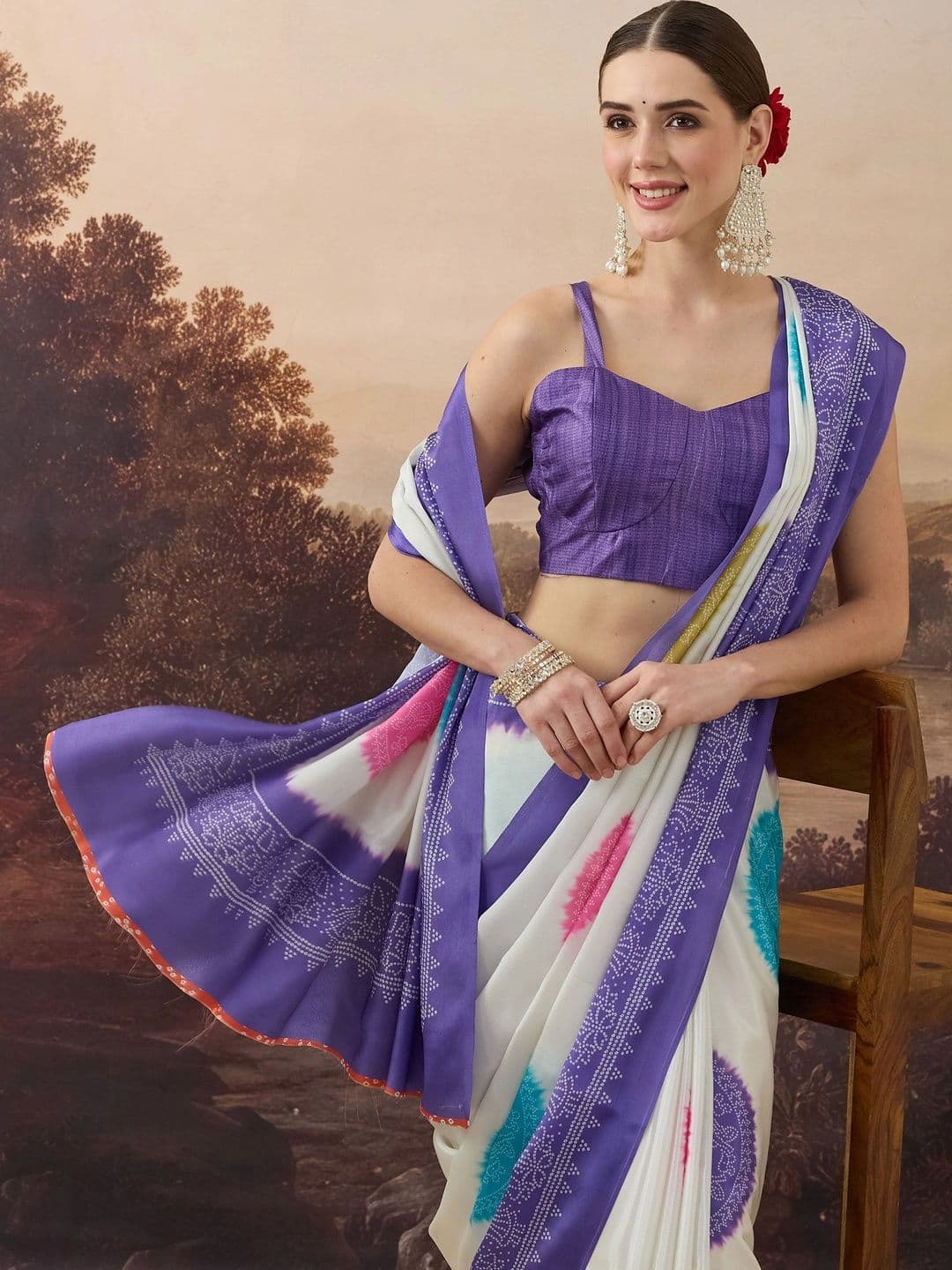 RACHNA Tie and Dye Satin Designer Ikat Saree thumbnail 4