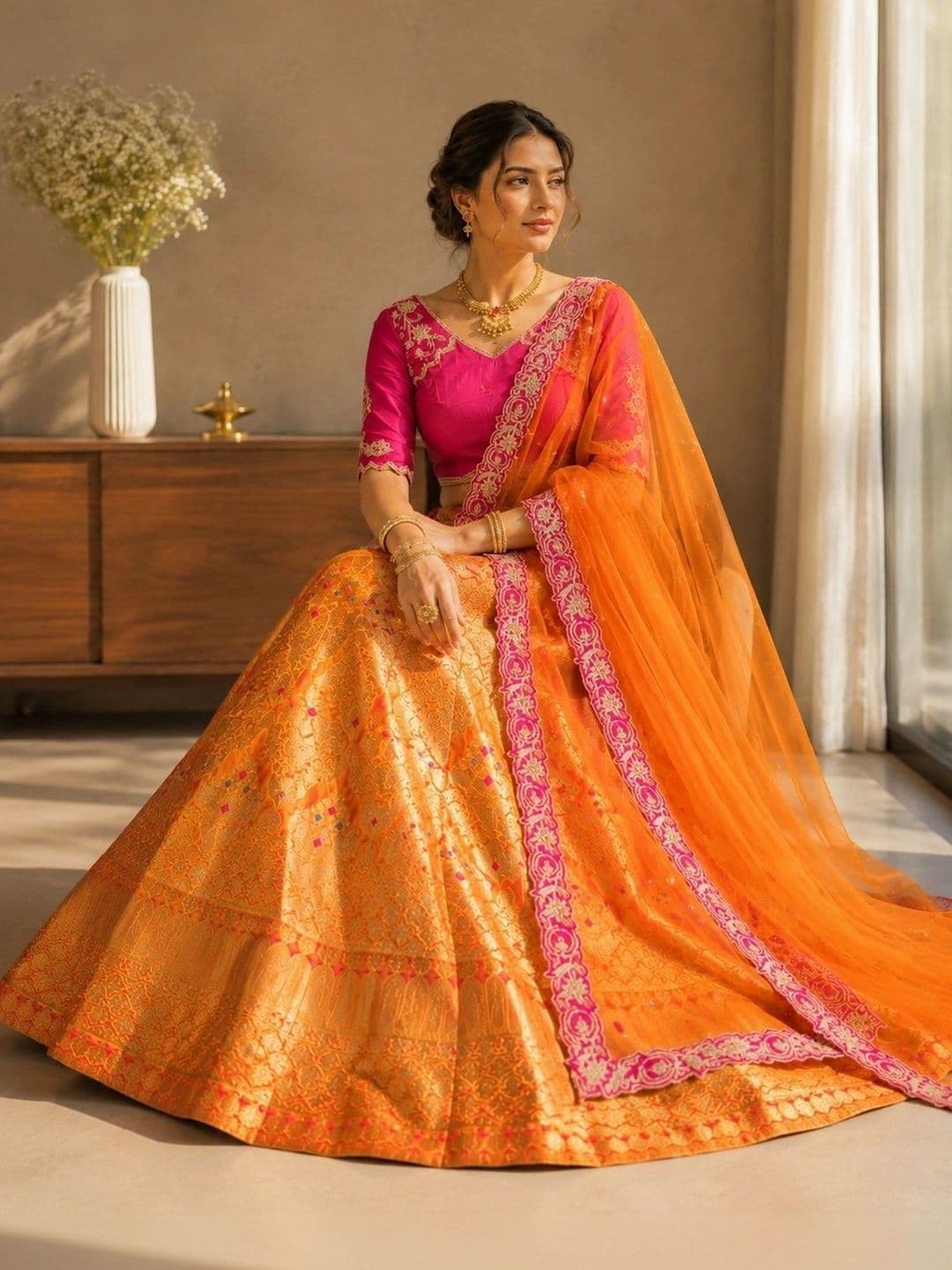 KALINI Embroidered Thread Work Ready to Wear Lehenga & Unstitched Blouse With Dupatta thumbnail 2