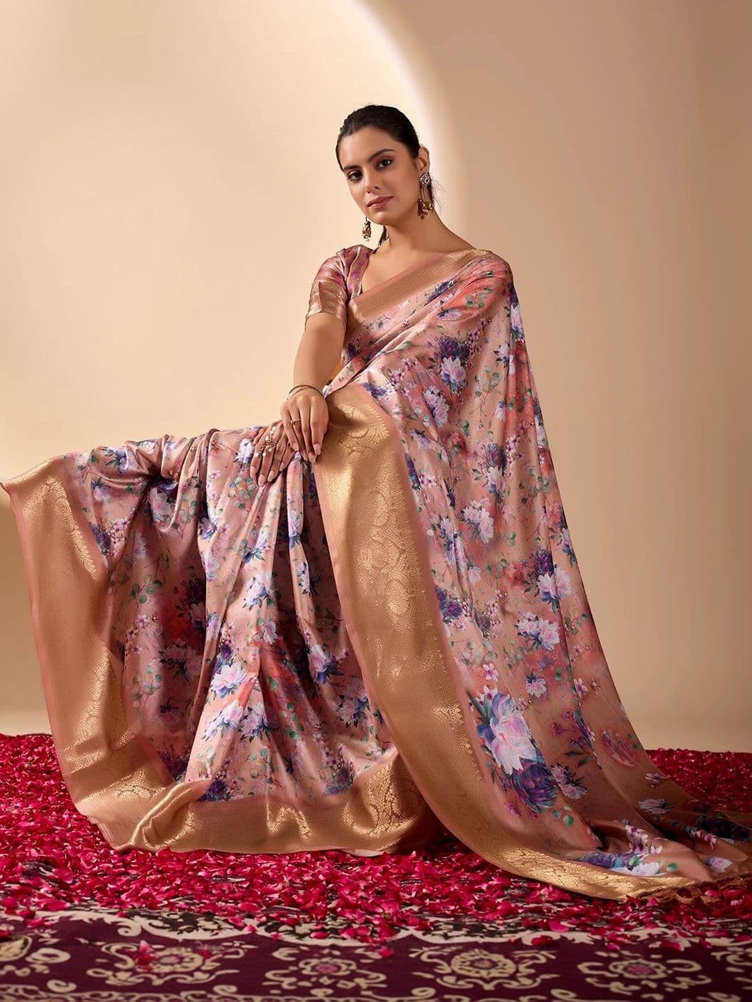Moda Rapido Floral Zari Silk Blend Designer Saree thumbnail 2