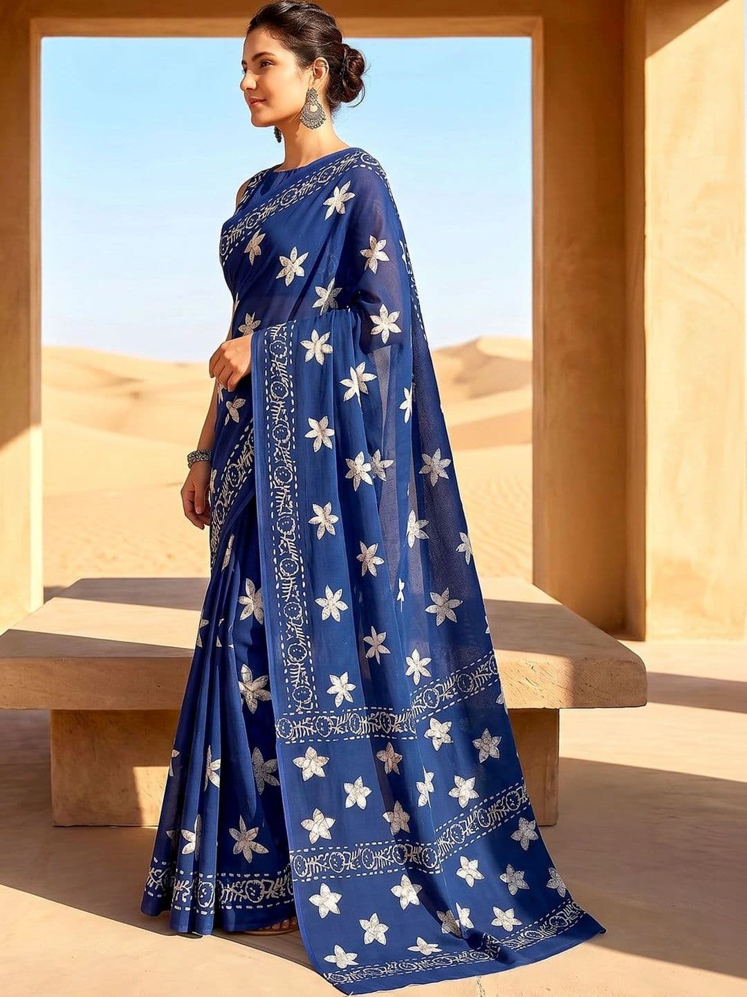 VS MALL Floral Pure Cotton Saree thumbnail 2