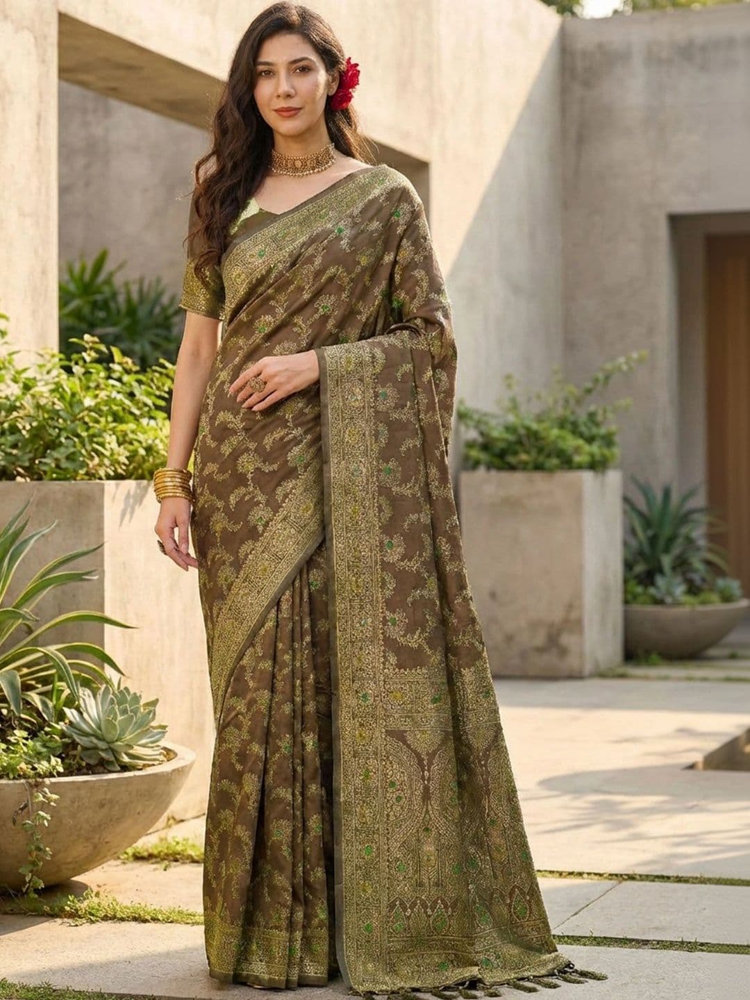 Anouk Rustic Woven Design Zari Silk Blend Designer Kanjeevaram Saree - view 1
