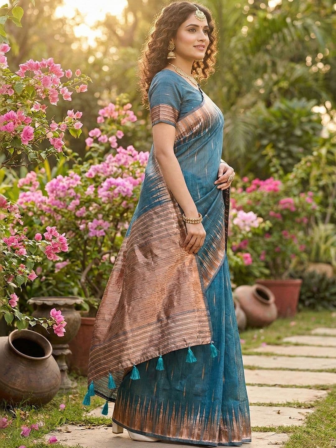 Mitera Striped Saree thumbnail 3