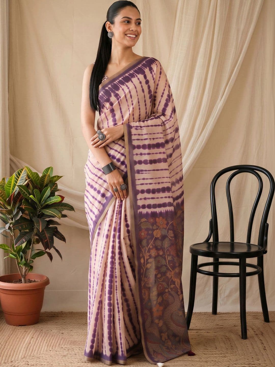 Sangria Tie and Dye Designer Block Print Saree thumbnail 6
