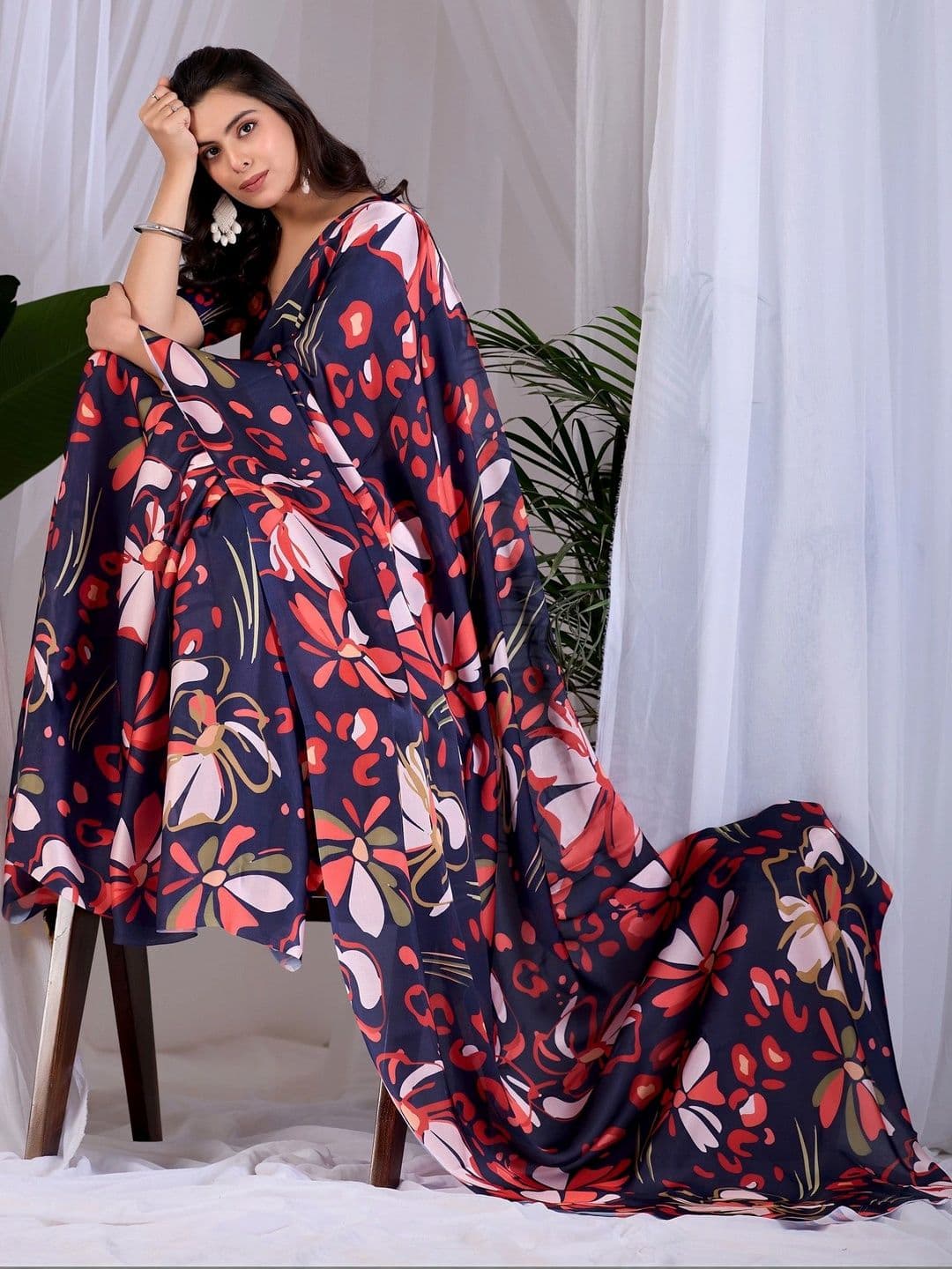 Moda Rapido Floral Satin Designer Saree thumbnail 6