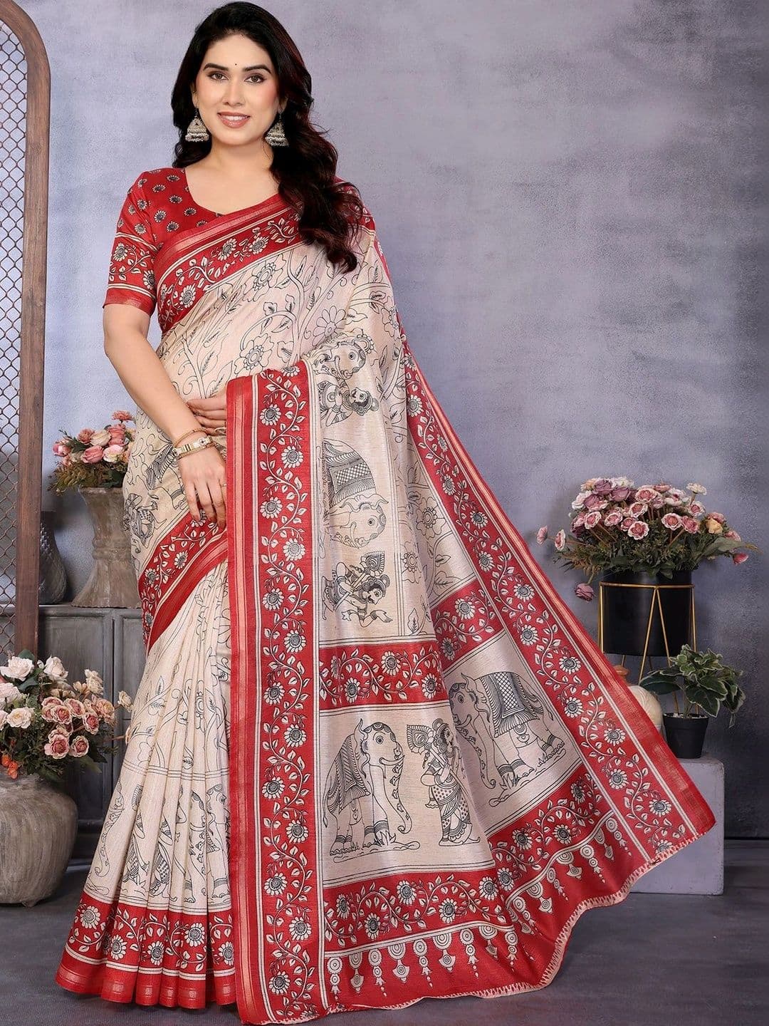 NIRVAAN Ethnic Motifs Linen Blend Saree - view 1