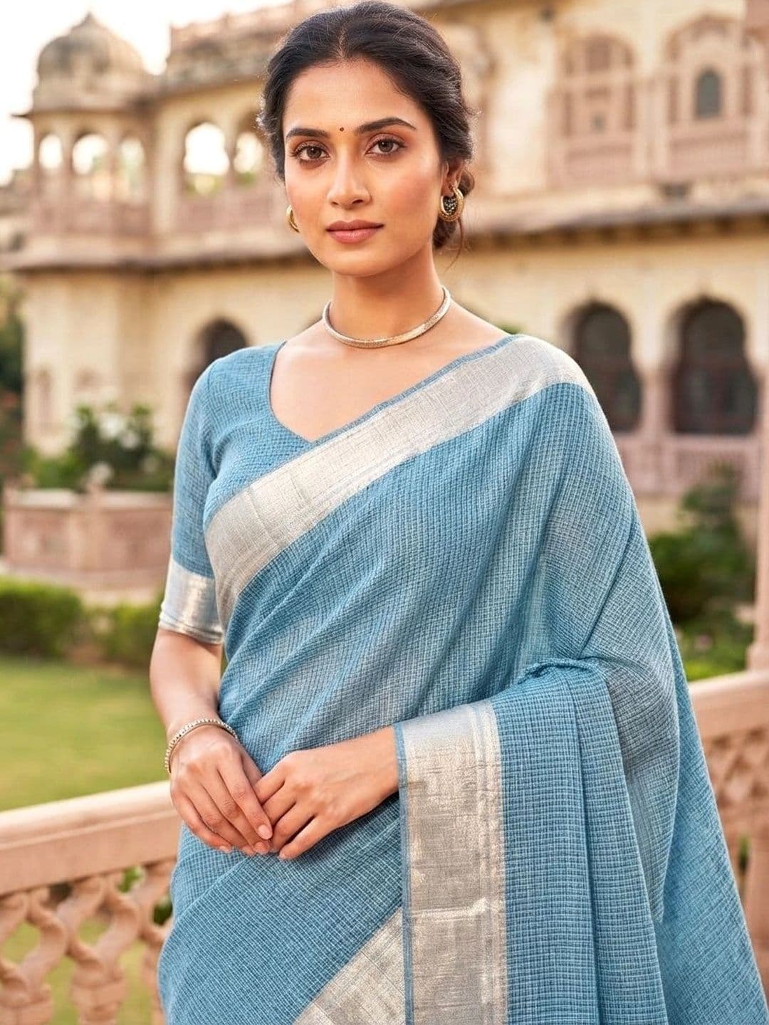 Naveera Zari Linen Blend Banarasi Saree thumbnail 4