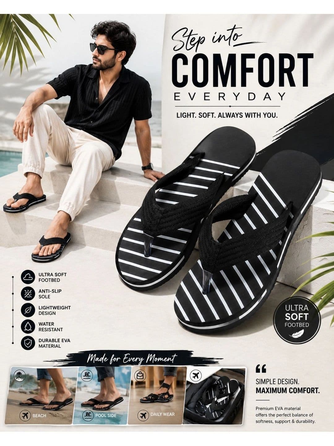 ENRIZZ Men Striped Thong Flip-Flops thumbnail 4