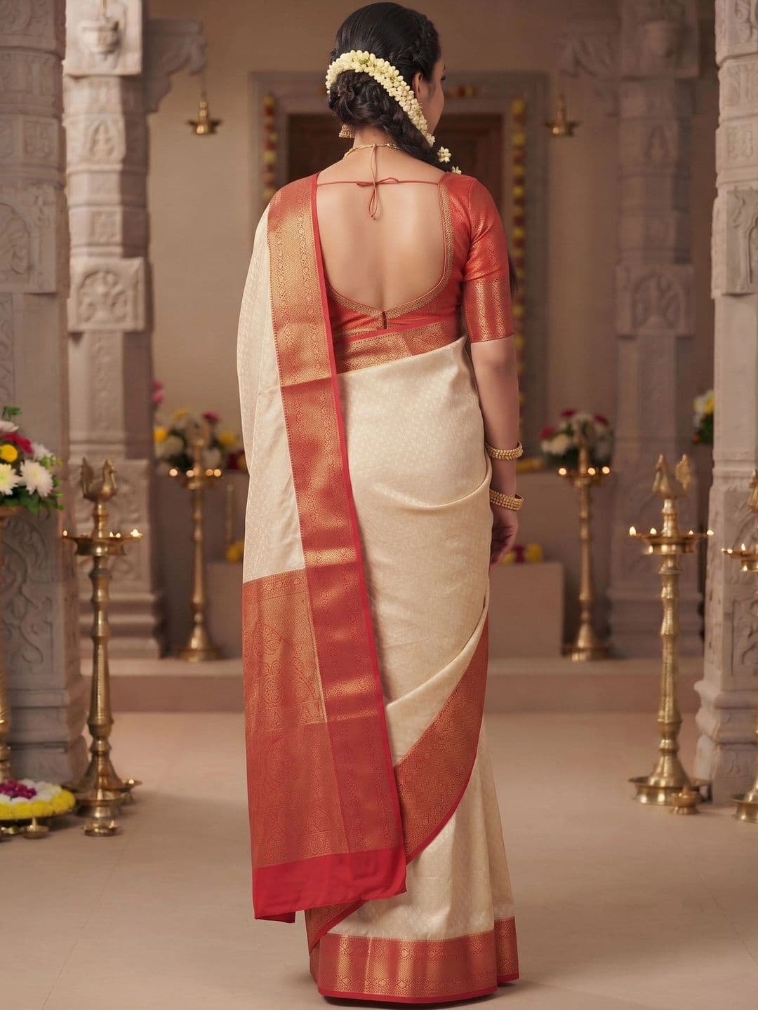 VILLE FASHION Woven Design Zari Art Silk Kanjeevaram Saree thumbnail 5