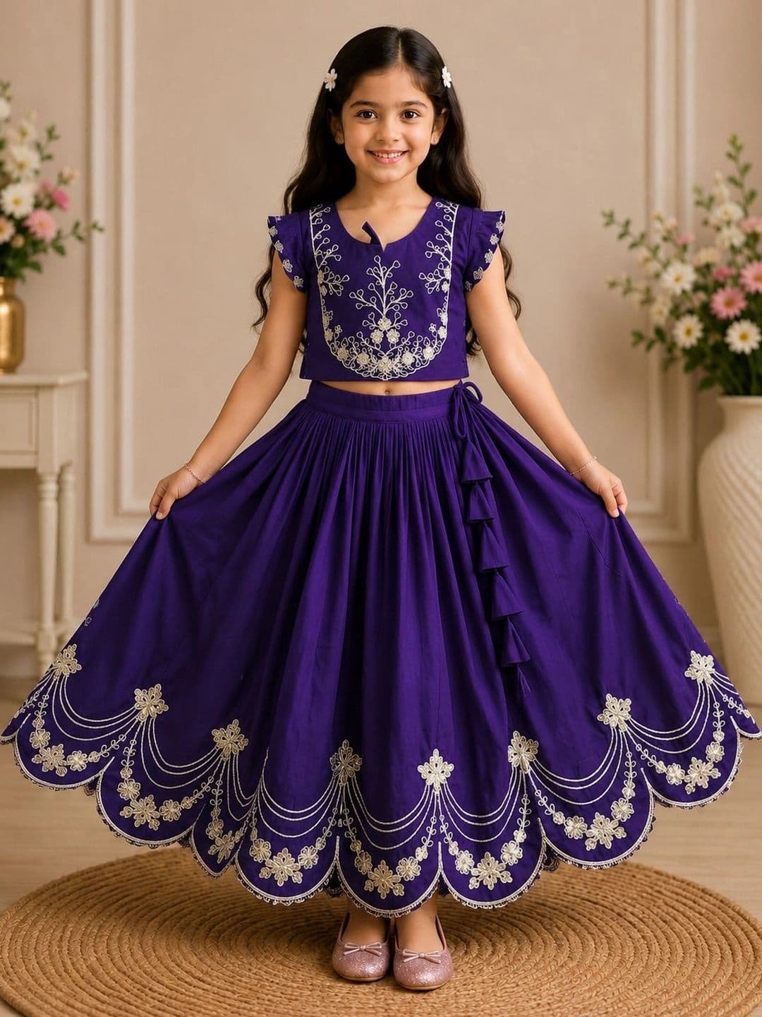 KALINI Girls Embroidered Thread Work Ready to Wear Lehenga & - view 1
