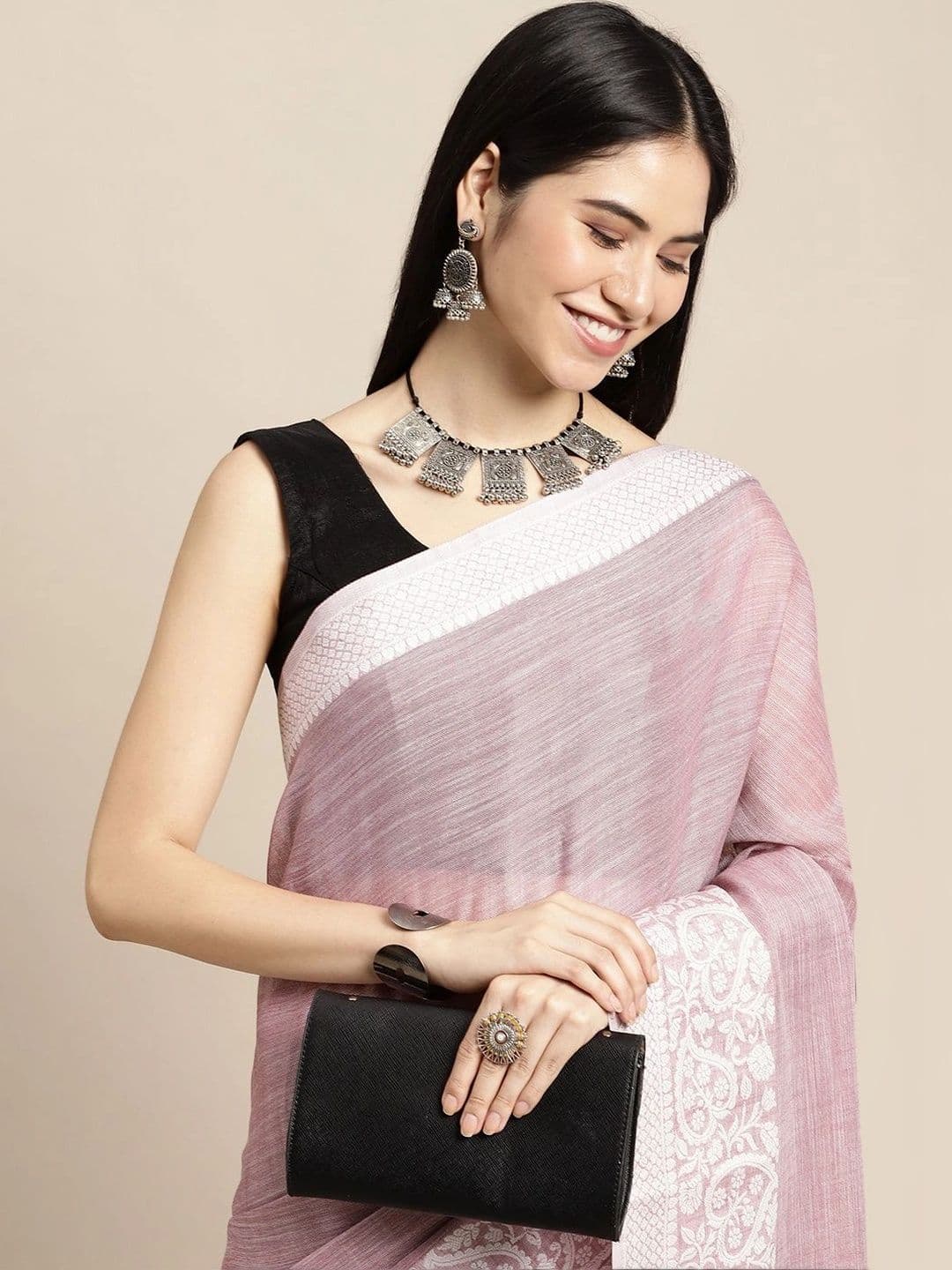 Mitera Woven Design Linen Blend Saree thumbnail 3