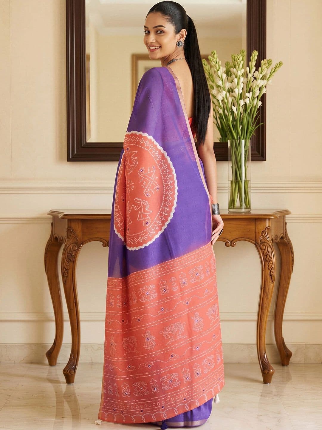 Sangria Bandhani Designer Block Print Saree thumbnail 2