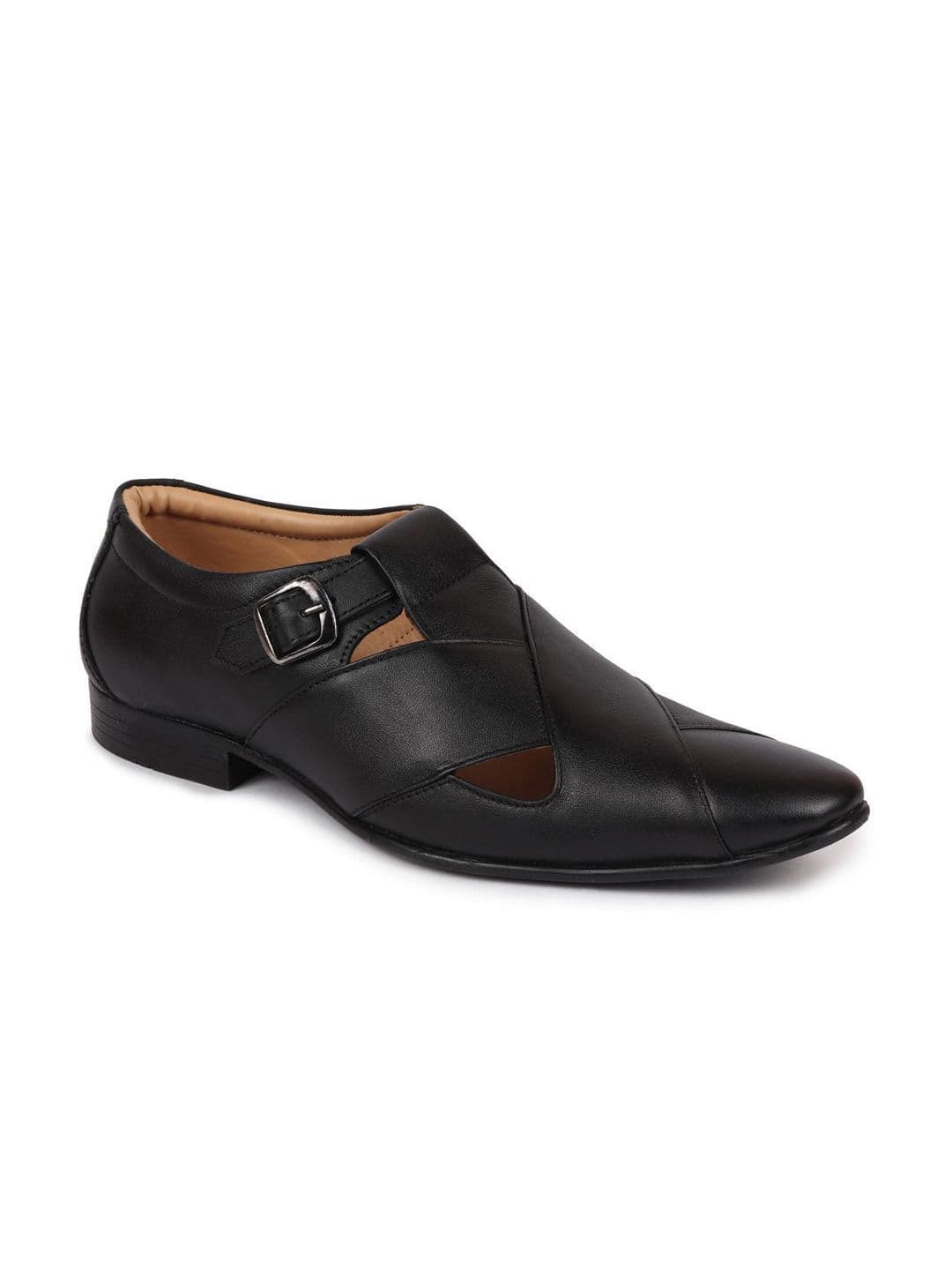 FAUSTO Men Black Leather Shoe-Style Sandals thumbnail 3