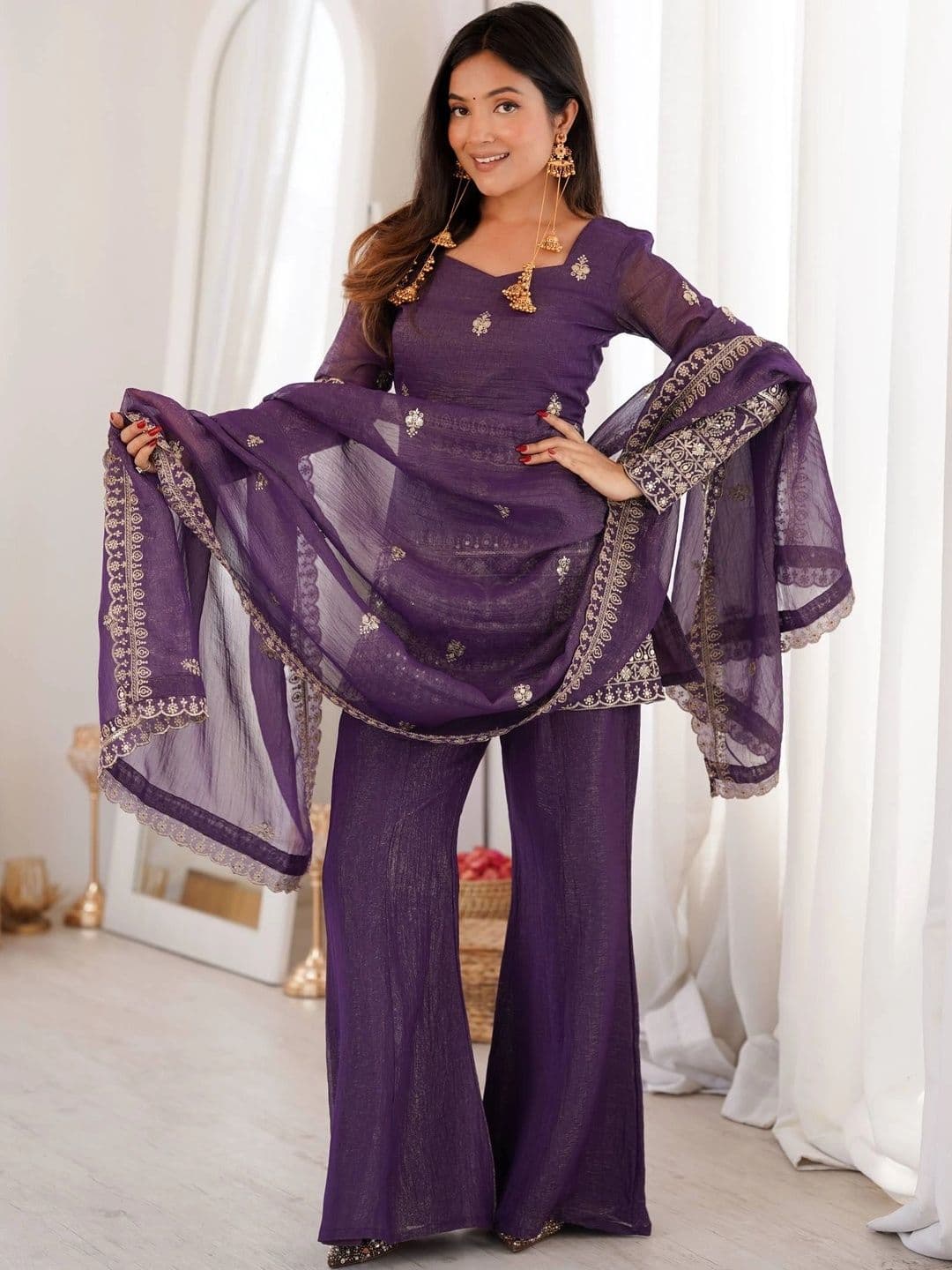 Kurtibella Women Ethnic Motifs Embroidered Regular Kurta with Palazzos & With Dupatta thumbnail 7