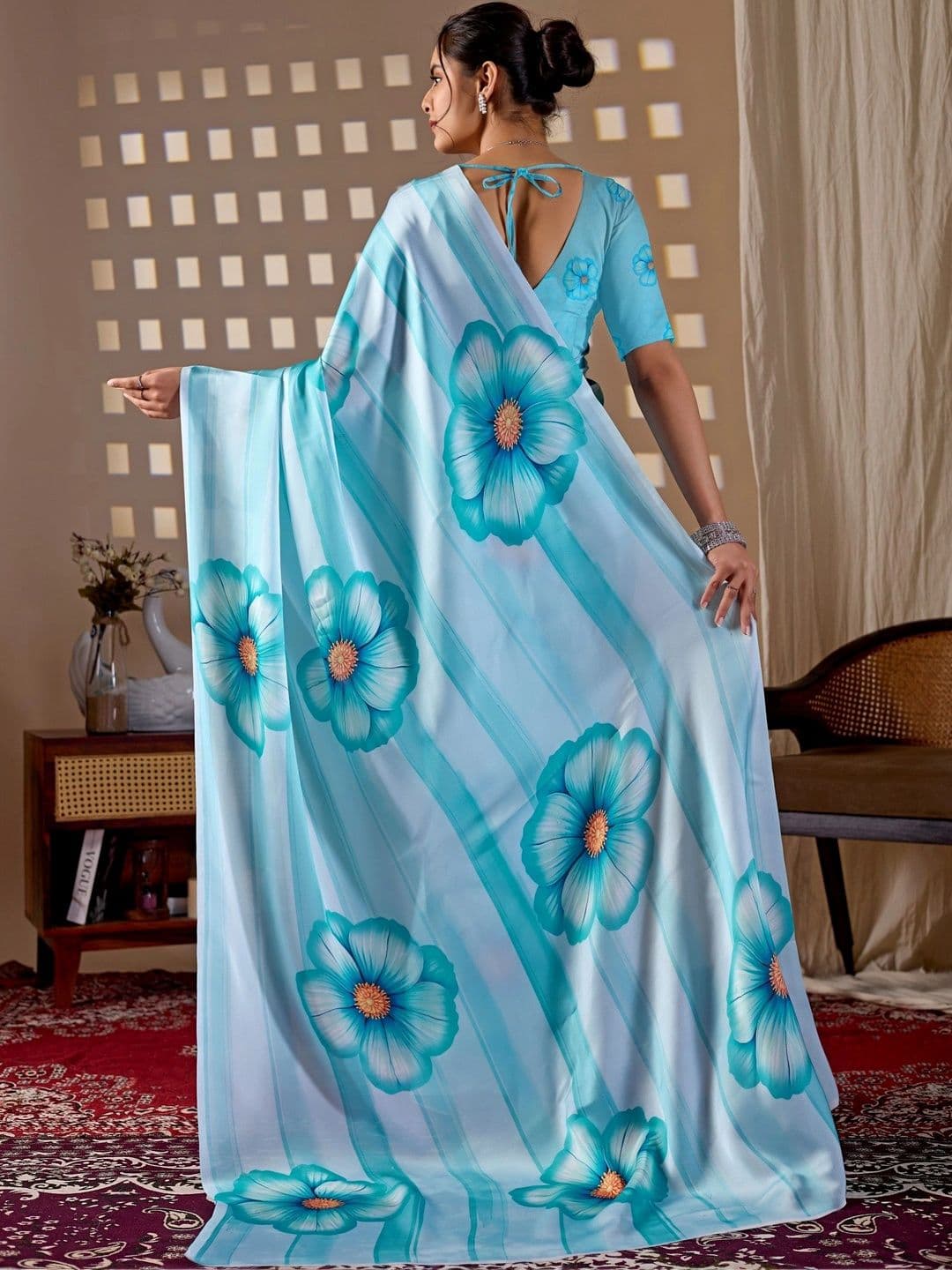 Moda Rapido Floral Satin Designer Saree thumbnail 6