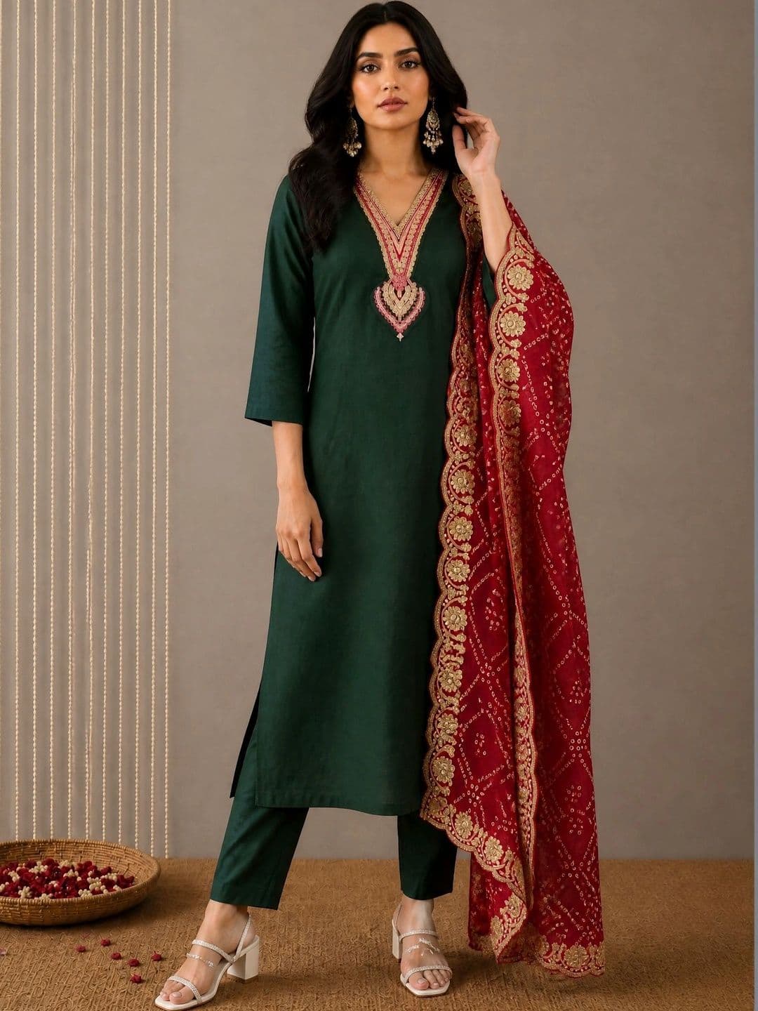 Anouk Mirage Women Ethnic Motifs Embroidered Regular Kurta with Trousers & With Dupatta - view 1