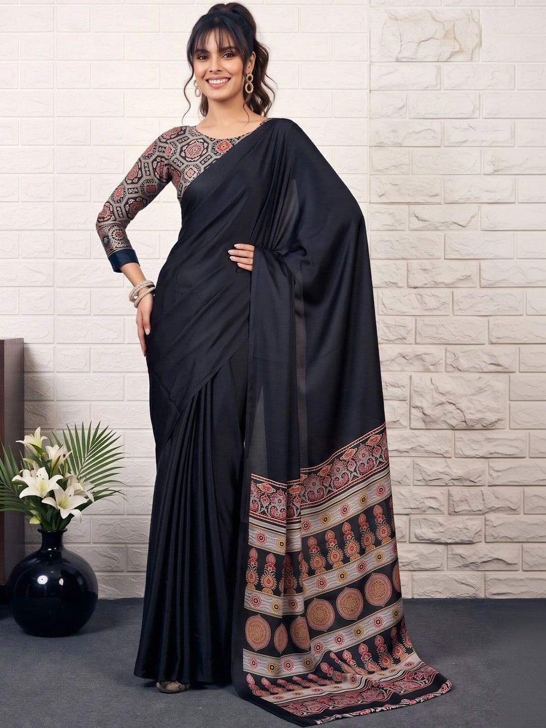 Anouk Paisley Satin Designer Saree - view 1