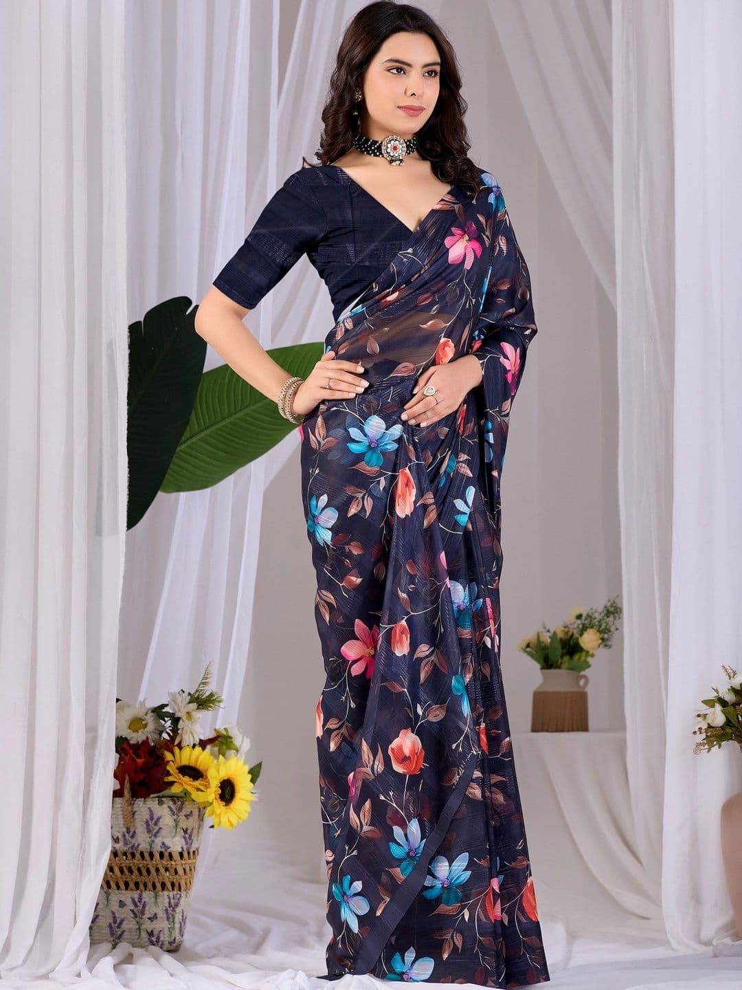 Moda Rapido Floral Poly Georgette Designer Saree - view 1