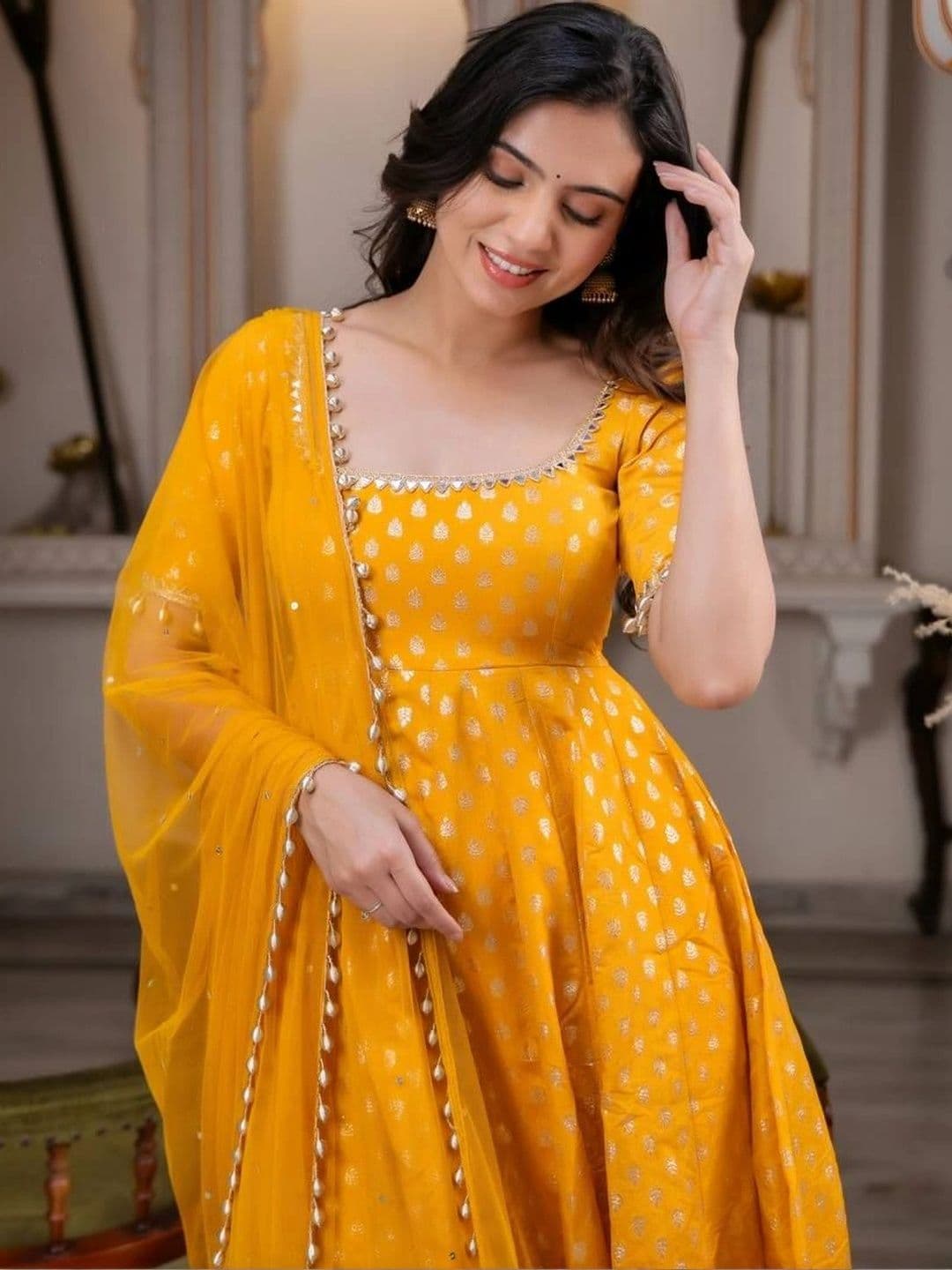 Homexa Enterprise Women Gotta Patti Chanderi Silk Kurta with Trousers & With thumbnail 2
