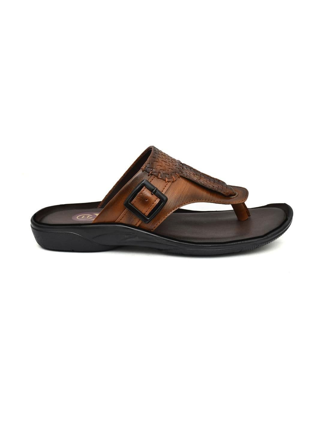 G L Trend Men's Tan Textured Comfort Thong Sandals with Adjustable Strap thumbnail 2