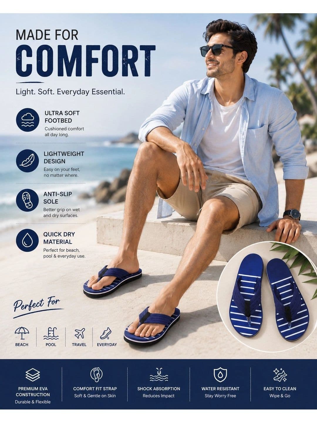 ENRIZZ Men Striped Thong Flip-Flops thumbnail 2