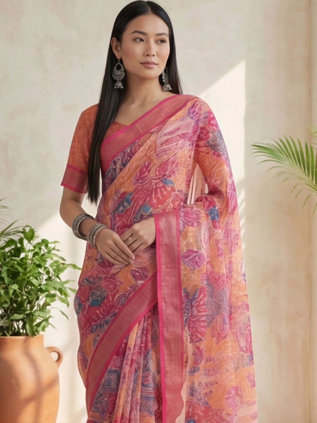 Anouk Rustic Paisley Zari Pure Linen Designer Khadi Saree thumbnail 2