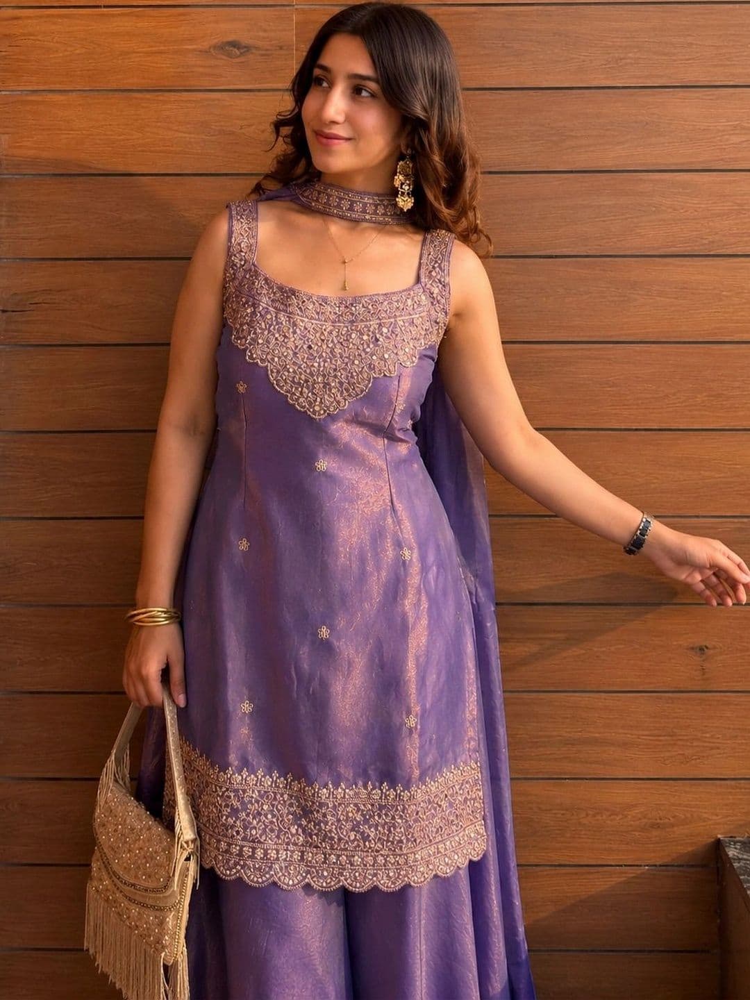 HERE&NOW Women Ethnic Motifs Embroidered Regular Kurta with Sharara & With Dupatta - view 1